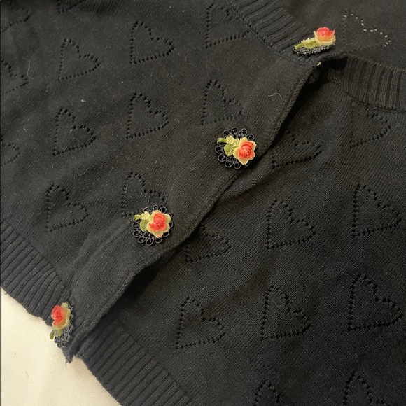 manoush black cropped cardigan with floral buttons and hearts size M - Picture 2 of 6